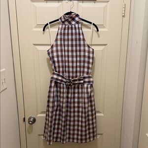 Plaid Halter Mini Dress with Belt